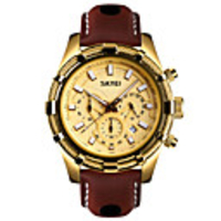 SKMEI Homme Montre Chic Habillée Quartz Vrai Cuir Noir / Marron 30 m Etanche Calendrier Chronomètre Analogique Luxe Mode - Argent Bleu Doré Un ans Autonomie de la batterie