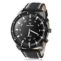 style de mode cadran noir montre-bracelet PU bande de quartz des hommes
