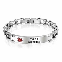 Type 1 diabète identification médecins médical alerte id vélo lien bracelet pour hommes 8, 5 pouces en acier personnalisé gravé