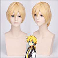 Vocaloid Kagamine Len Perruques de Cosplay Homme Partie latérale 12 pouce Fibre résistante à la chaleur Droit Blond Adolescent Perruque Anime