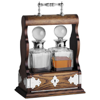 Double Decanter Tantalus with Silver Brackets Oak Plain Cut Decanters