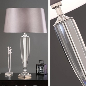 New York Crystal Hemmingway Single Light Table Lamp with Grey Faux Silk Shade