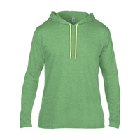 Adult Fashion Basic Long Sleeve Hooded Tee Heather Green/ Neon Yellow / M