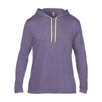 Adult Fashion Basic Long Sleeve Hooded Tee Heather Purple/ Neon Yellow / Xl