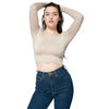 Long Sleeve Cotton Spandex Jersey Crop Top (8379) Heather Oatmeal / M