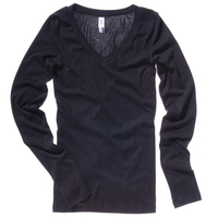 Sheer Mini Rib Long Sleeve V-neck T-shirt Black / Xl