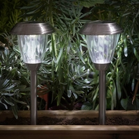 365 Lantern Solar LED Stake Lights - Stainless Steel - Pack of 2