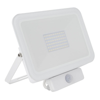 50W Cool White LED Floodlight 5000lm Glass IP65 with PIR Sensor - White