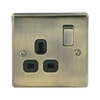Antique Brass Low Profile 13A 1 Gang Switched Socket