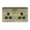 Antique Brass Low Profile 13A 2 Gang Switched Socket
