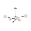 Dar Vignette 6 Arm Ceiling Pendant Light - Matt Black with Opal Glass