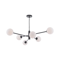 Dar Vignette 6 Arm Ceiling Pendant Light - Matt Black with Opal Glass