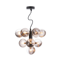 Dar Vine 10 Arm Ceiling Pendant Light - Matt Black with Smoked Ribbed Glass