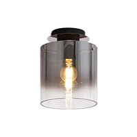 Jene Single Light Round Ceiling Fitting In a Black/Chrome Finish With Ombre Smoke Glass Shade