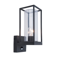 Lutec Flair Outdoor Lantern Wall Light with PIR Sensor - Black Aluminium