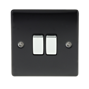 Matt Black Low Profile 10A 2 Way 2 Gang Light Switch