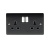 Matt Black Low Profile 13A 2 Gang Switched Socket