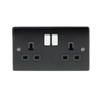 Matt Black Low Profile 13A 2 Gang Switched Socket