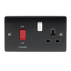 Matt Black Low Profile 45A Cooker Switch with Socket