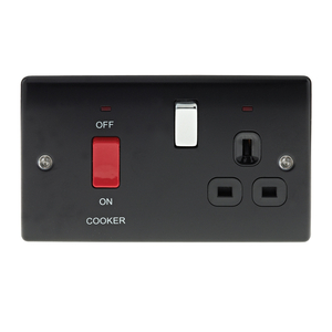 Matt Black Low Profile 45A Cooker Switch with Socket
