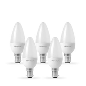Megaman 5.5W Warm White LED Candle Bulb - Small Bayonet Cap - Pack of 5