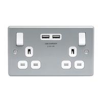 Metal Clad 13A 2 Gang Socket With USB Charging Ports