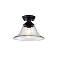 Missouri 1 Light Flush Ceiling Light With Smooth Bell 30cm Glass Shade Matt Black & Clear