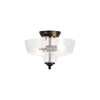 Missouri 2 Light Semi Flush Ceiling Light With Flat Round 30cm Glass Shade Matt Black & Clear