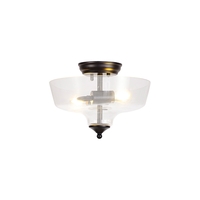 Missouri 2 Light Semi Flush Ceiling Light With Flat Round 30cm Glass Shade Matt Black & Clear