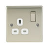 Pearl Nickel Low Profile 13A 1 Gang Switched Socket