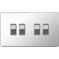 Polished Chrome Flat Plate 10A 2 Way 4 Gang Light Switch