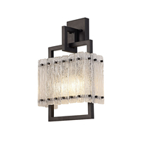 Rubye 2 Light Wall Fitting In a Matt Black Finish With Crystal Sand Effect Glass Shade