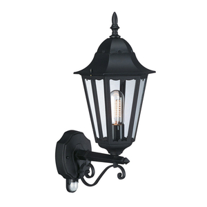 Zagreb Up Wall Lantern - Black with PIR