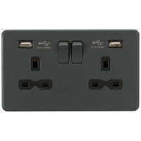 Anthracite 13A 2G Switched Socket with Dual USB Charger A + A (2.4A)