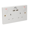 Axiom 13A 2 Gang Switched Socket with USB - White
