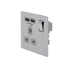 Brushed Steel Flat Plate Screwless 13A 1 Gang Socket With USB Charging Ports