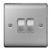 Brushed Steel Low Profile 10A 2 Gang 2 Way Light Switch