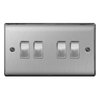 Brushed Steel Low Profile 10A 2 Way 4 Gang Light Switch