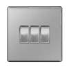Brushed Steel Screwless 10A 3 Gang 2 Way Light Switch