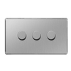 Brushed Steel Screwless 3 Gang 2 Way 400W Dimmer