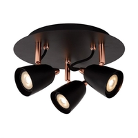 Lucide Ride LED 3 Light Spotlight Plate - Black & Copper