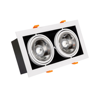 Rectangular Double Adjustable Downlight Kardan Cutout 325x165mm with two 30W Warm White AR111 LED Bulb - Black & White