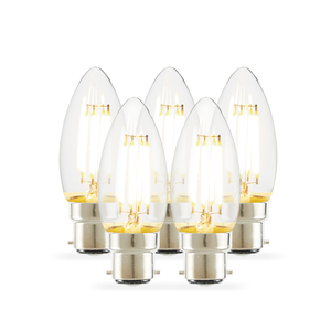 Tagra 4W Warm White Dimmable LED Decorative Filament Candle Bulb - Bayonet Cap - Pack of 5