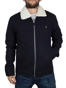 Farah Vintage True Navy Otley Zip Sherpa Collar Jacket