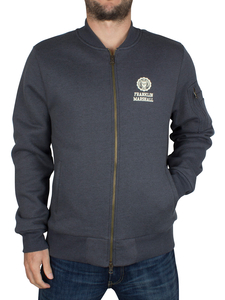 Franklin & Marshall Black Melange Left Chest Logo Zip Bomber Track Top