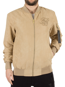 Sik Silk Beige Suede Logo Bomber Jacket