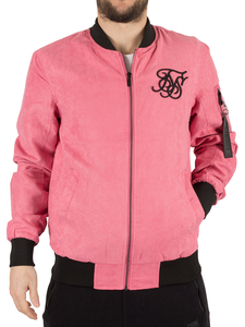 Sik Silk Dusty Pink Suede Logo Bomber Jacket