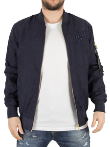 Sik Silk Navy Suede Logo Bomber Jacket
