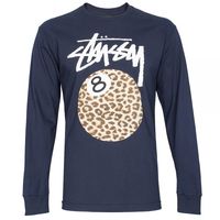 Stussy Cheetah 8 Ball Long Sleeve T-Shirt Navy