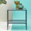 acre metal end table with open mesh shelf in grey